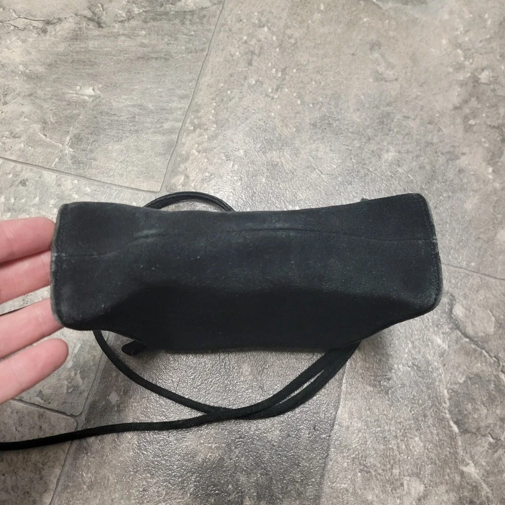 Vintage‎ 90s y2k Esprit Crossbody Bag Black Faux Suede Trapezoid Small OS
